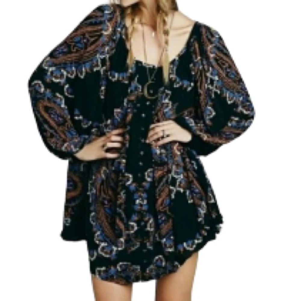 FREE PEOPLE Boho Pheasant Flowy Mini Dress with Pockets Womens XS
